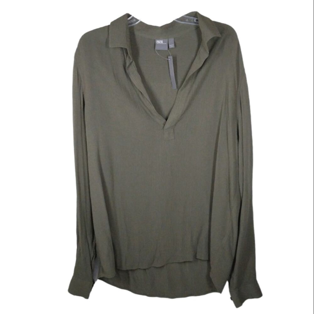 NWT ASOS V Neck Long Sleeve Shirt Green size Large